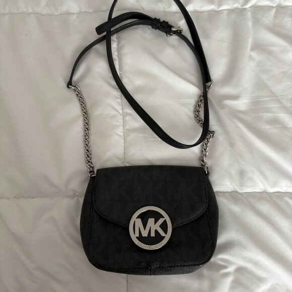 Michael Kors Leather MK Monogram Crossbody Bag Black with Silver hardware - Picture 4 of 7